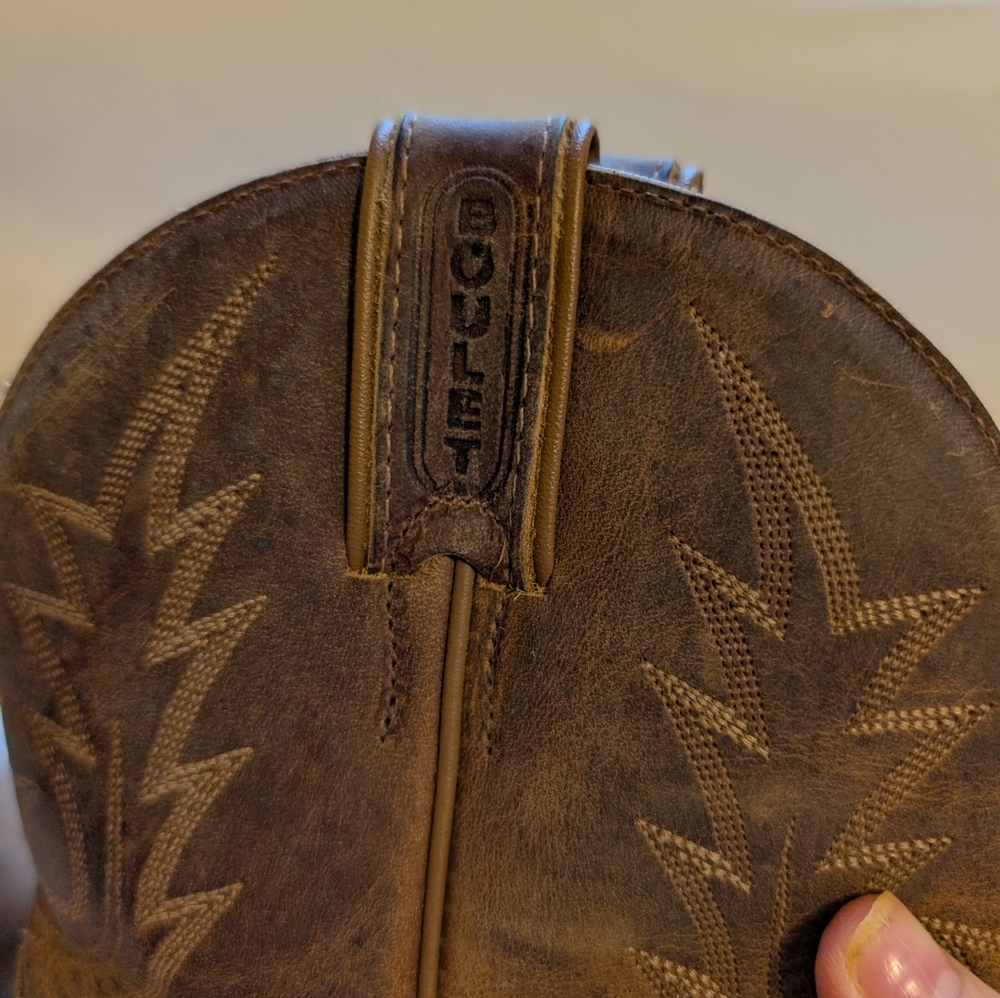 Boulet Brown Leather Cowboy Boots Size 9.5 In VGUC - Picture 5 of 14